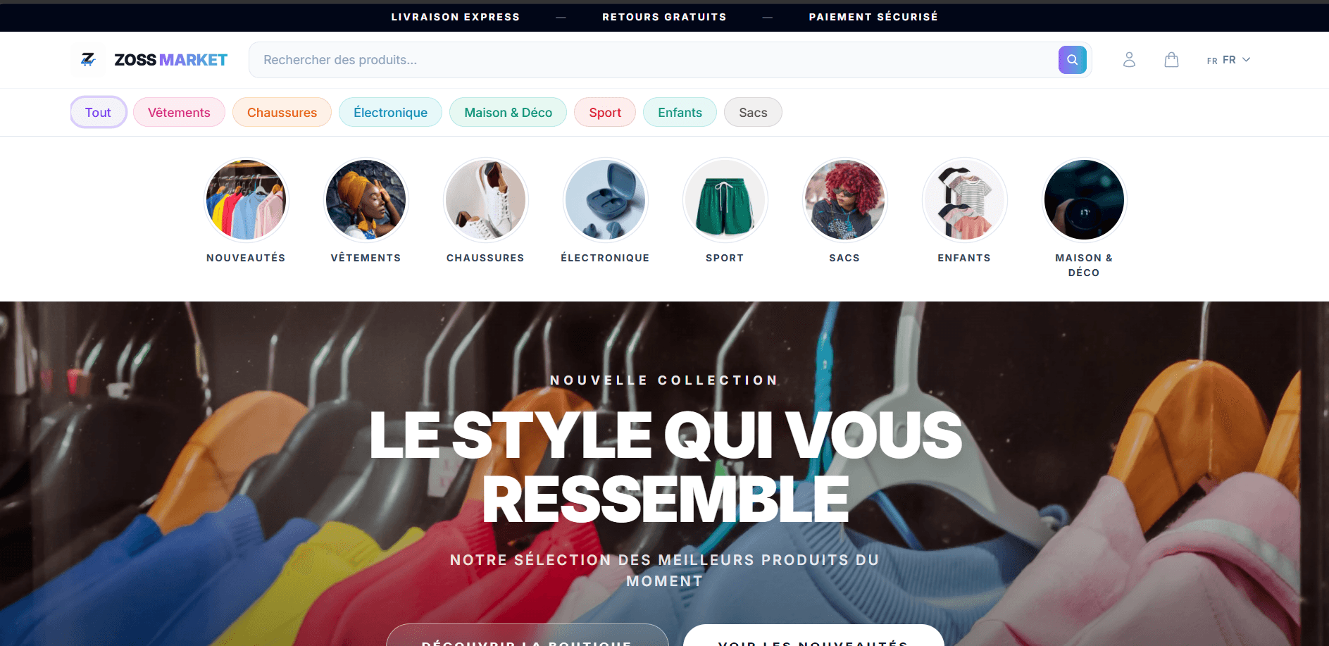 Aperçu du projet Zoss Market
